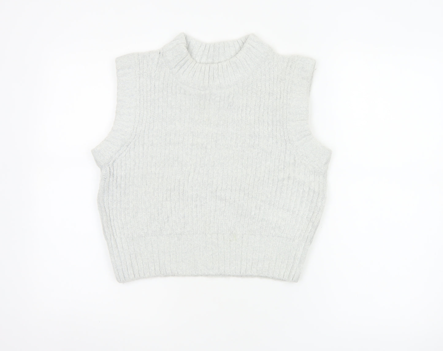 Collusion Women Grey UK 10 Ribbed High Neck Knit Tank Top