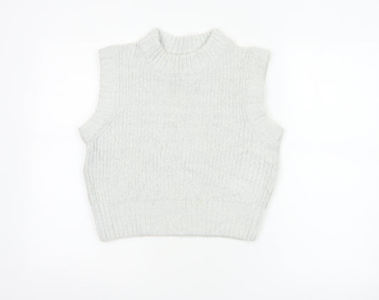 Collusion Women Grey UK 10 Ribbed High Neck Knit Tank Top