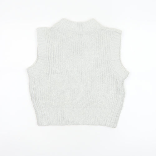 Collusion Women Grey UK 10 Ribbed High Neck Knit Tank Top