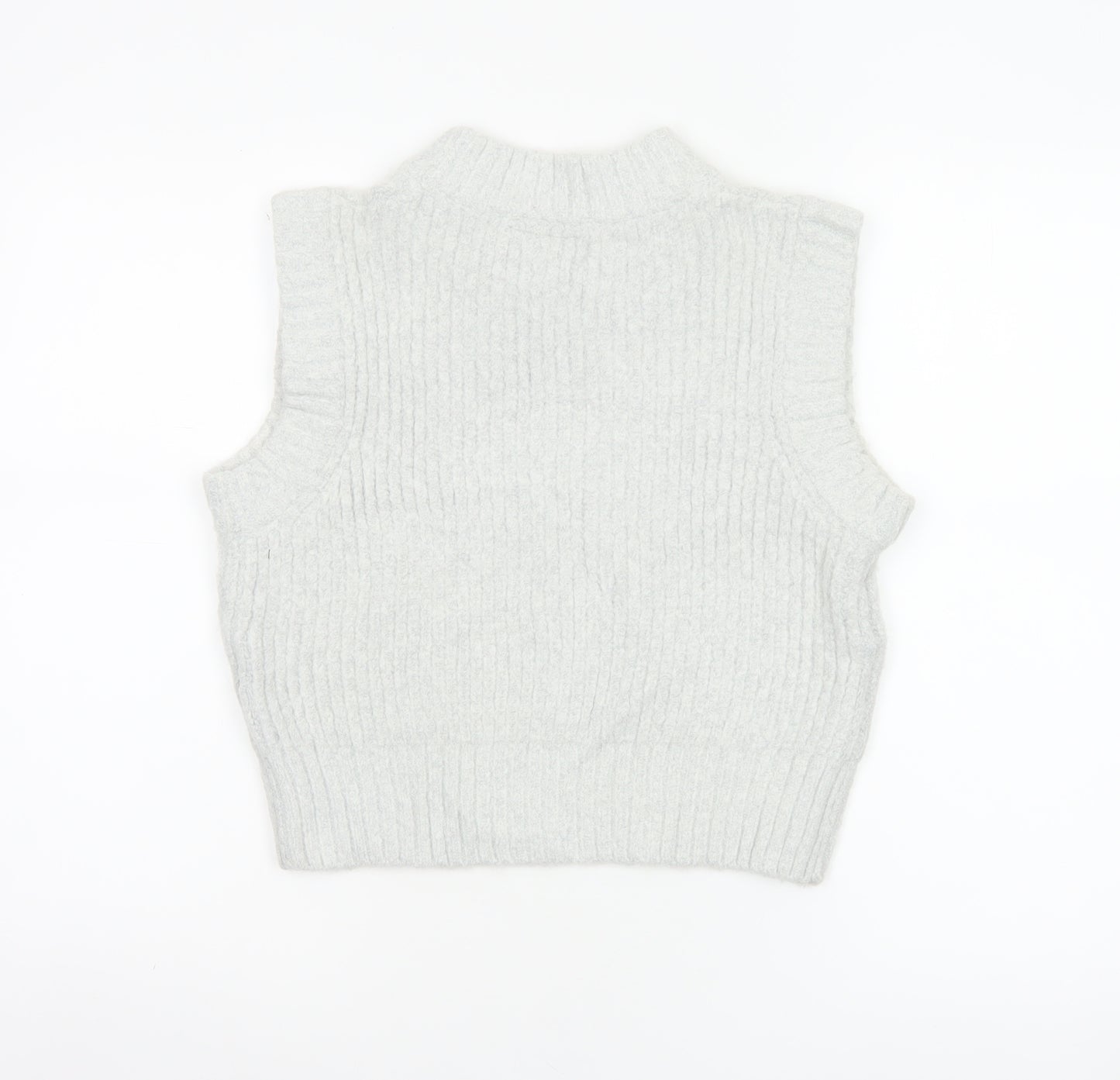 Collusion Women Grey UK 10 Ribbed High Neck Knit Tank Top