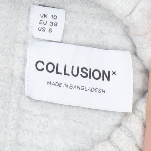 Collusion Women Grey UK 10 Ribbed High Neck Knit Tank Top