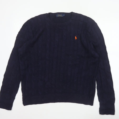 Polo Ralph Lauren Men’s Blue L Cable Knit Cotton Crew Neck Jumper