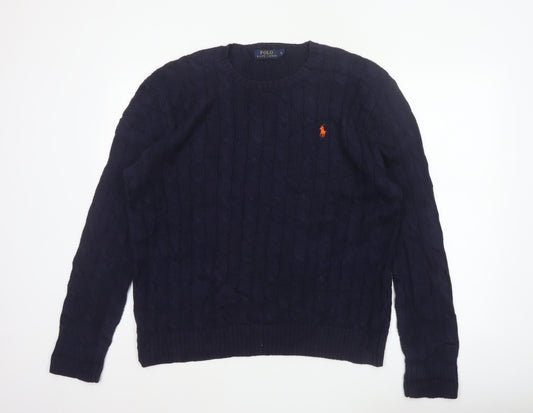 Polo Ralph Lauren Men’s Blue L Cable Knit Cotton Crew Neck Jumper