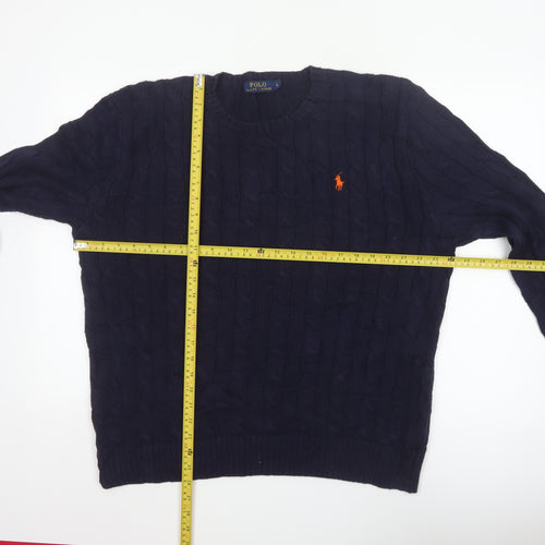Polo Ralph Lauren Men’s Blue L Cable Knit Cotton Crew Neck Jumper