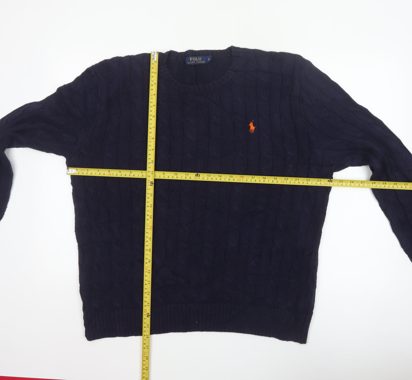 Polo Ralph Lauren Men’s Blue L Cable Knit Cotton Crew Neck Jumper