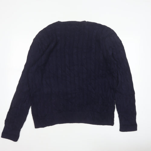 Polo Ralph Lauren Men’s Blue L Cable Knit Cotton Crew Neck Jumper