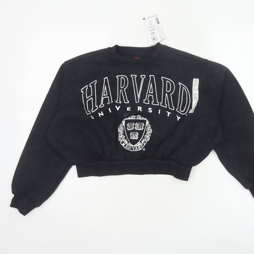 Marks and Spencer Girls Black Harvard Logo Sweatshirt 10-11 Years Pullover
