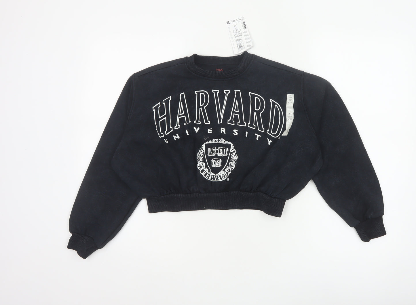 Marks and Spencer Girls Black Harvard Logo Sweatshirt 10-11 Years Pullover