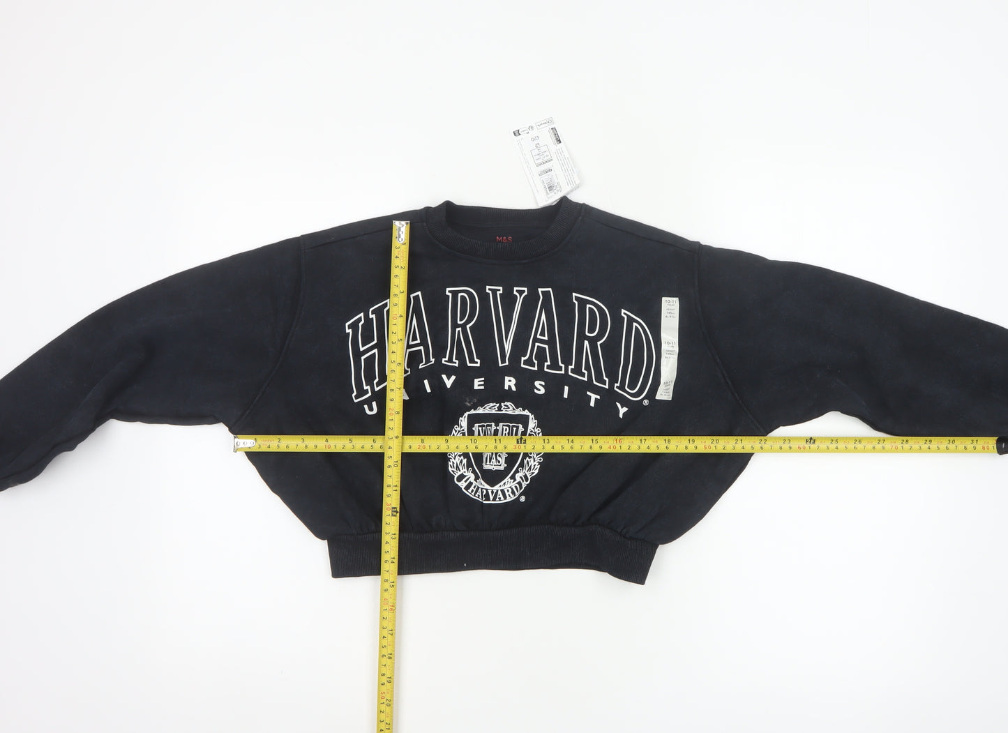 Marks and Spencer Girls Black Harvard Logo Sweatshirt 10-11 Years Pullover