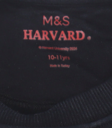Marks and Spencer Girls Black Harvard Logo Sweatshirt 10-11 Years Pullover