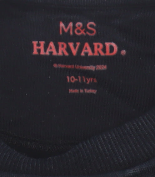 Marks and Spencer Girls Black Harvard Logo Sweatshirt 10-11 Years Pullover