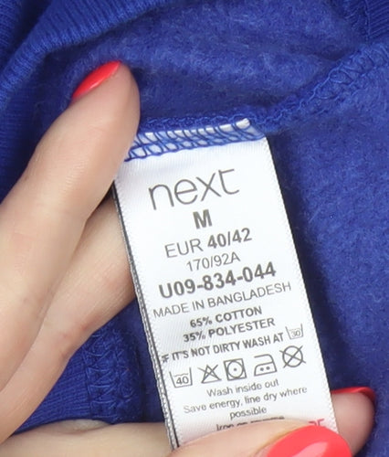 Next Men Blue M Full Zip Hooded Fleece Hoodie Drawstring Pockets