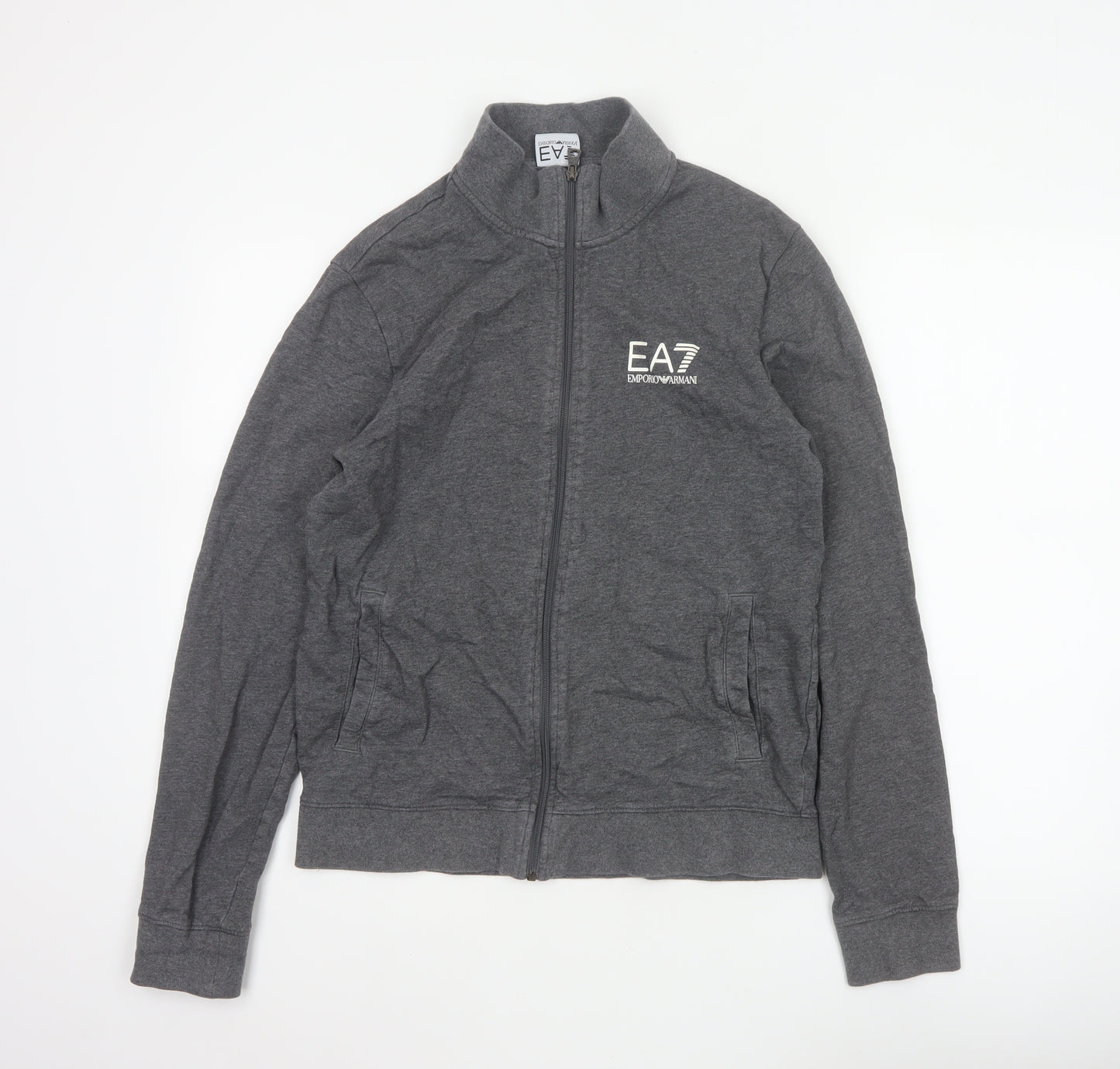 EA7 Emporio Armani Men Grey M Full Zip Logo Track Jacket
