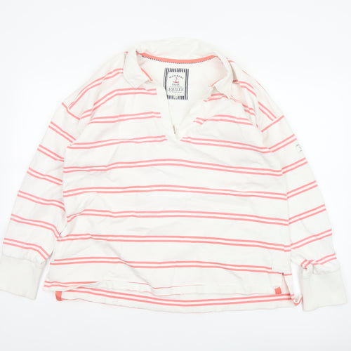 Joules Women's White Pink Stripe Collared Pullover Sweatshirt UK 16