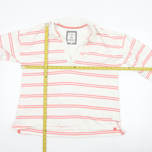 Joules Women's White Pink Stripe Collared Pullover Sweatshirt UK 16