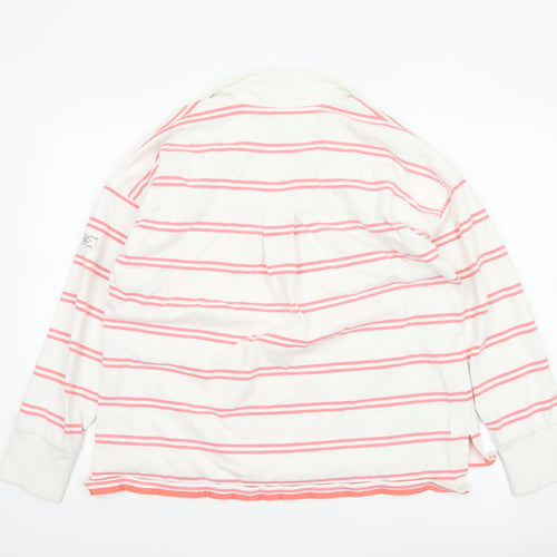Joules Women's White Pink Stripe Collared Pullover Sweatshirt UK 16