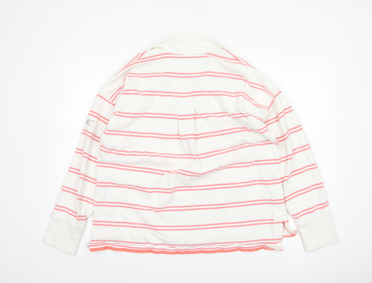 Joules Women's White Pink Stripe Collared Pullover Sweatshirt UK 16