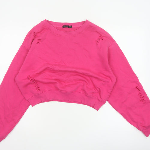 Bershka Women's Pink M Distressed Pullover Crew Neck Sweatshirt