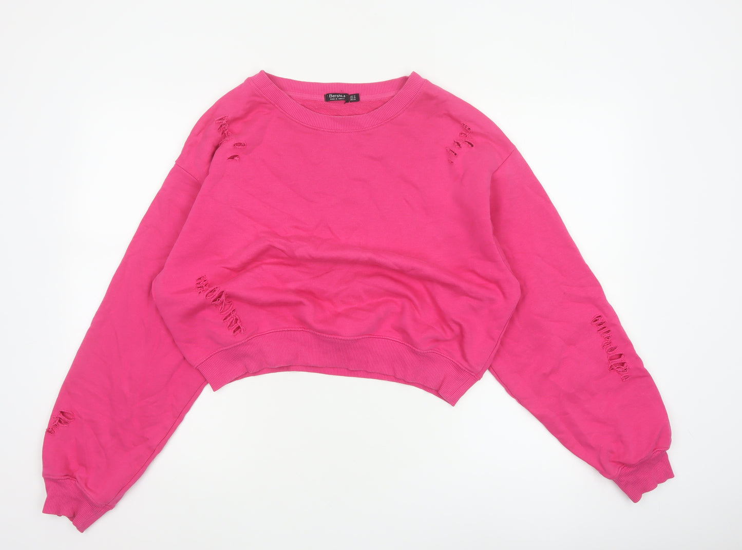 Bershka Women's Pink M Distressed Pullover Crew Neck Sweatshirt