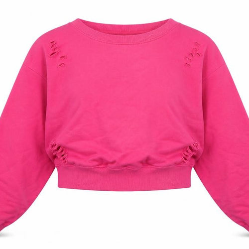 Bershka Women's Pink M Distressed Pullover Crew Neck Sweatshirt