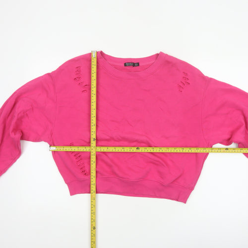 Bershka Women's Pink M Distressed Pullover Crew Neck Sweatshirt