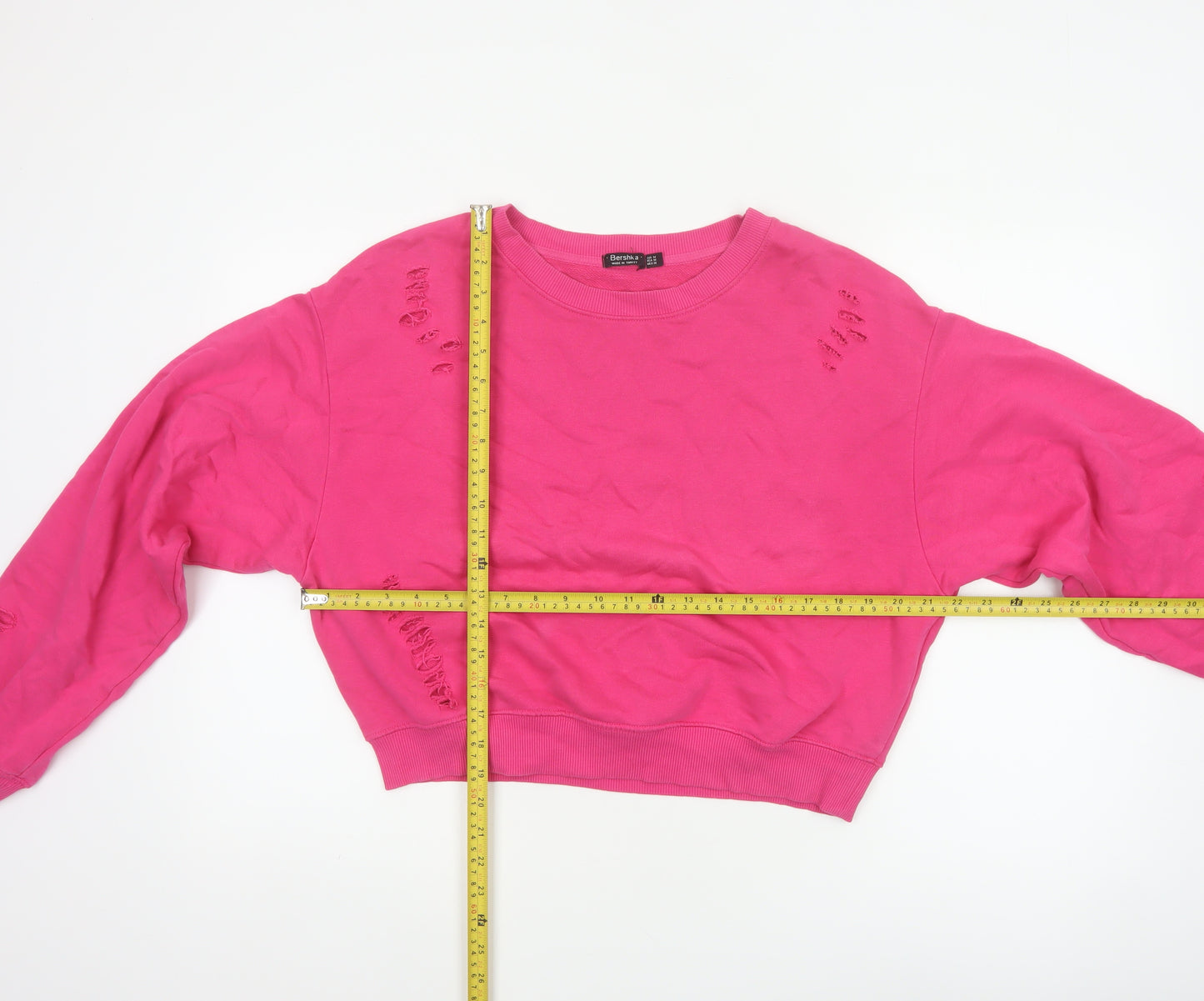 Bershka Women's Pink M Distressed Pullover Crew Neck Sweatshirt