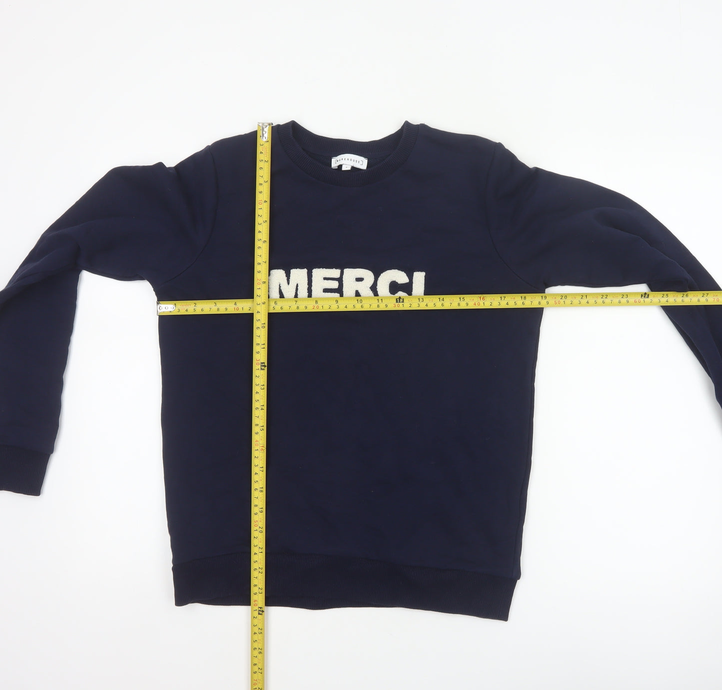 Warehouse Women’s Navy S Merci Logo Pullover Sweatshirt