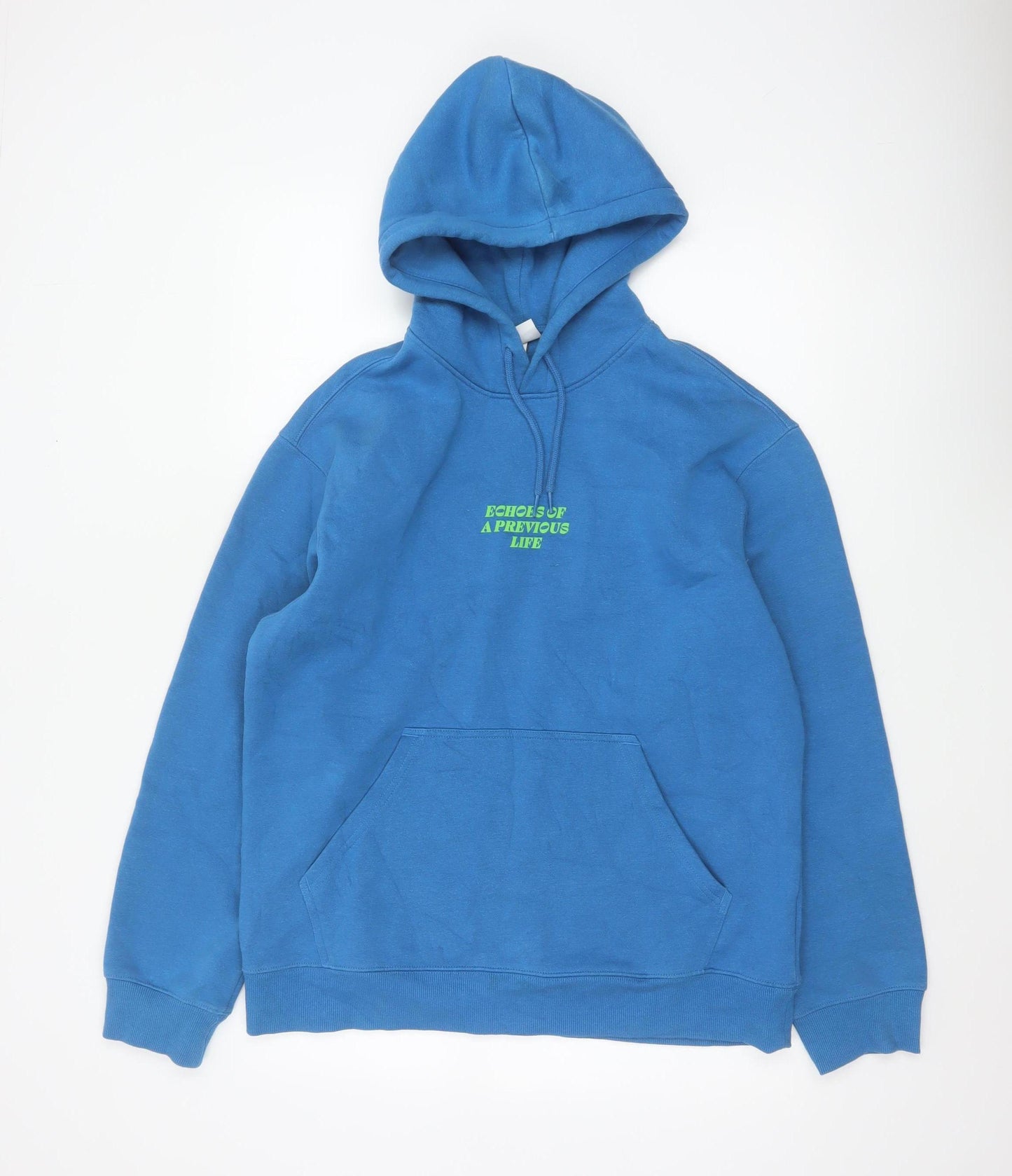 H&M Men's Blue M Relaxed Fit Pullover Hoodie Graphic Print