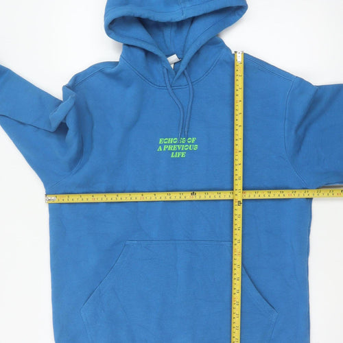 H&M Men's Blue M Relaxed Fit Pullover Hoodie Graphic Print