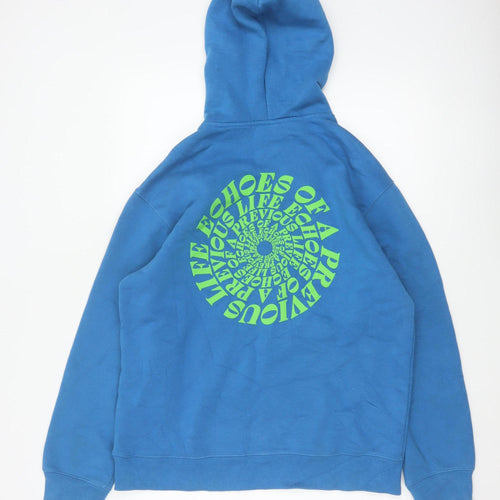 H&M Men's Blue M Relaxed Fit Pullover Hoodie Graphic Print