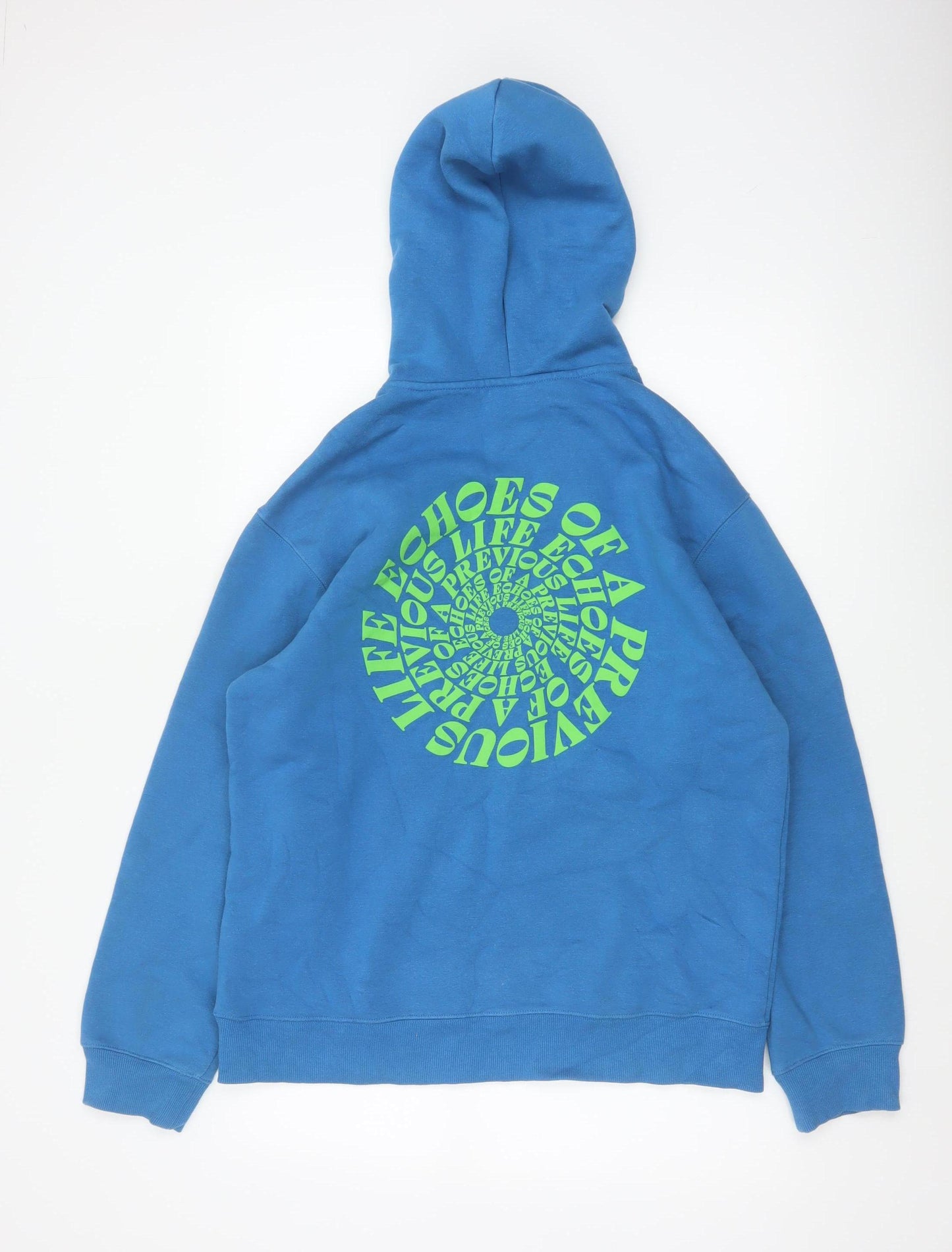 H&M Men's Blue M Relaxed Fit Pullover Hoodie Graphic Print