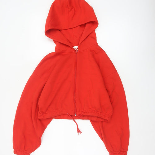 H&M Women’s Red XS Full Zip Hooded Oversized Crop Hoodie