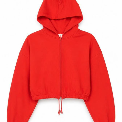 H&M Women’s Red XS Full Zip Hooded Oversized Crop Hoodie
