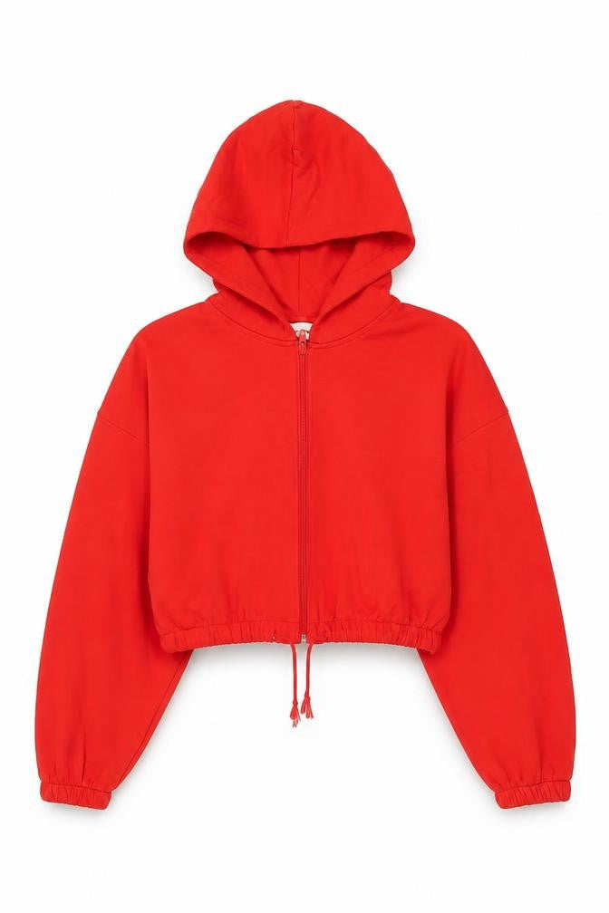 H&M Women’s Red XS Full Zip Hooded Oversized Crop Hoodie