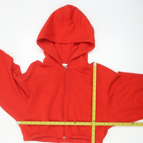 H&M Women’s Red XS Full Zip Hooded Oversized Crop Hoodie