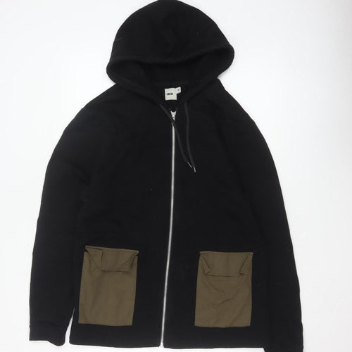 ASOS Men’s Black M Full Zip Hoodie Khaki Utility Pockets Cotton