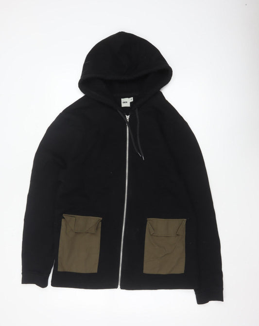 ASOS Men’s Black M Full Zip Hoodie Khaki Utility Pockets Cotton