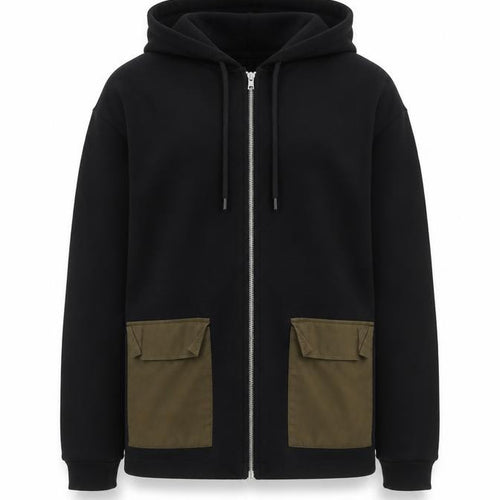 ASOS Men’s Black M Full Zip Hoodie Khaki Utility Pockets Cotton