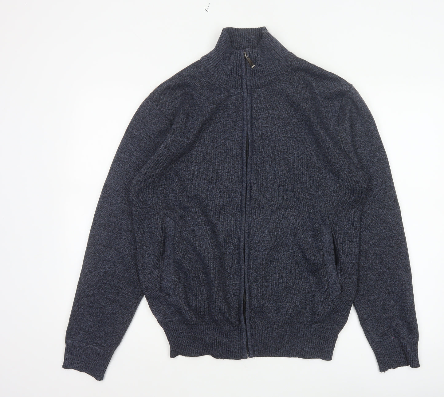 Andevid Men’s Blue L Full Zip High Neck Knit Jumper Pockets