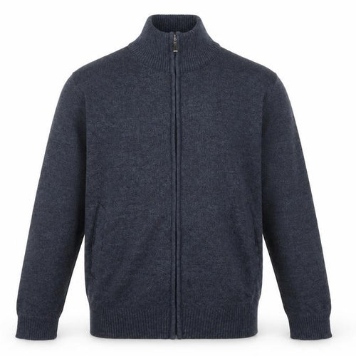 Andevid Men’s Blue L Full Zip High Neck Knit Jumper Pockets