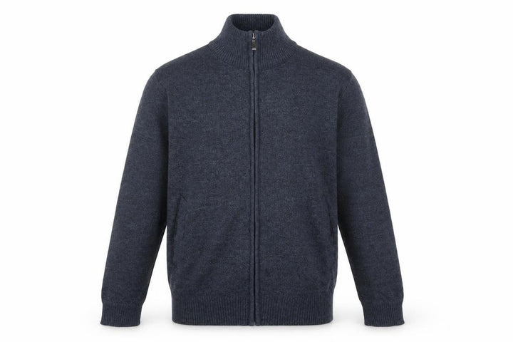 Andevid Men’s Blue L Full Zip High Neck Knit Jumper Pockets