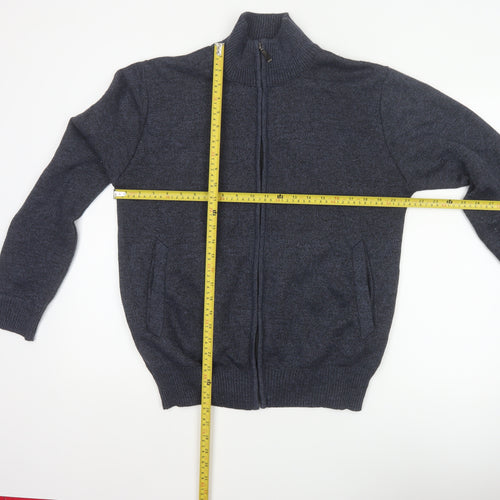 Andevid Men’s Blue L Full Zip High Neck Knit Jumper Pockets