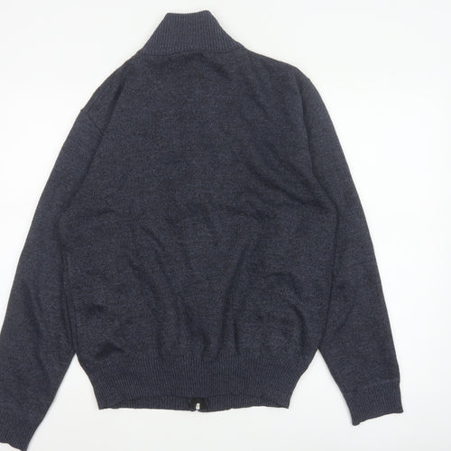 Andevid Men’s Blue L Full Zip High Neck Knit Jumper Pockets