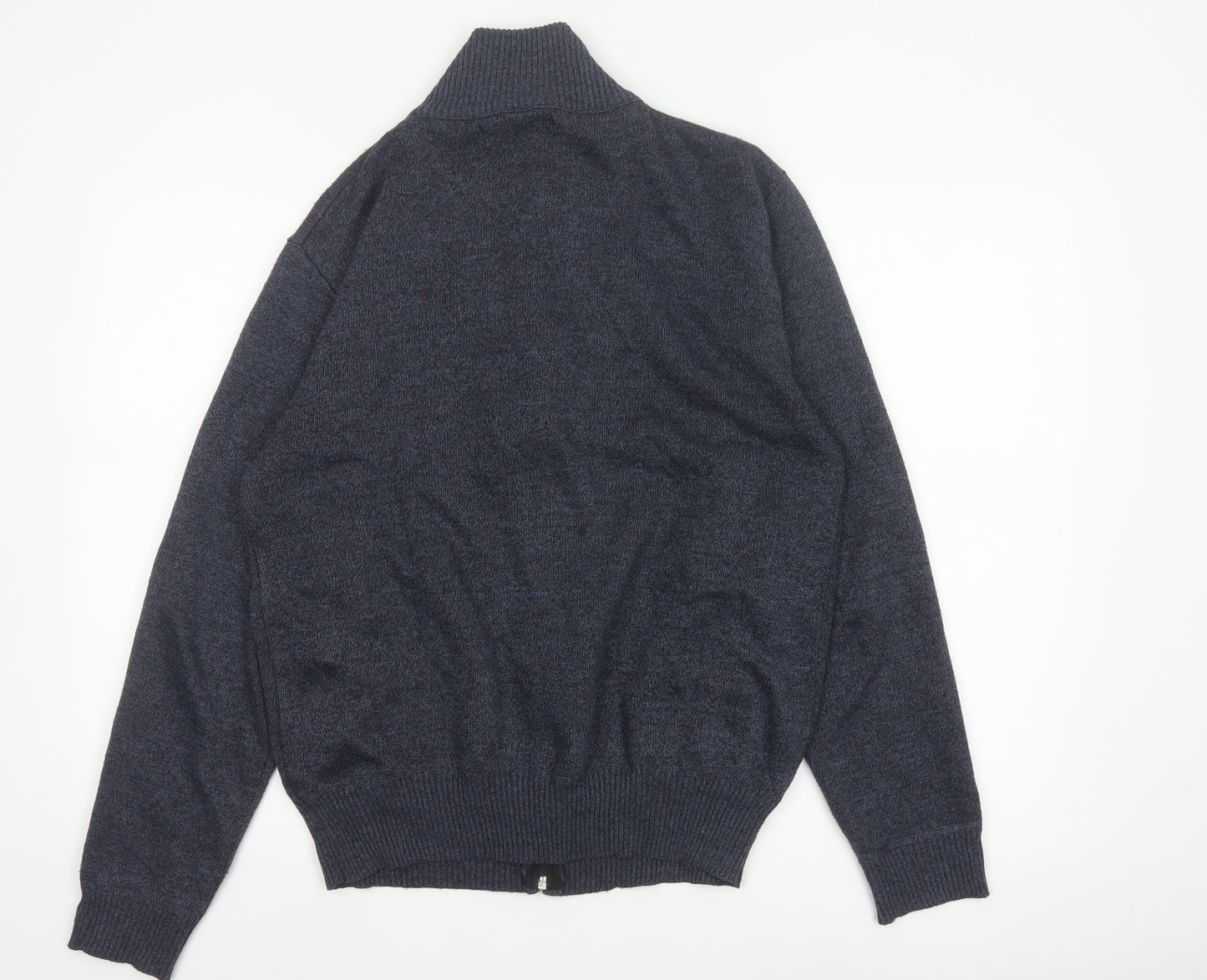 Andevid Men’s Blue L Full Zip High Neck Knit Jumper Pockets