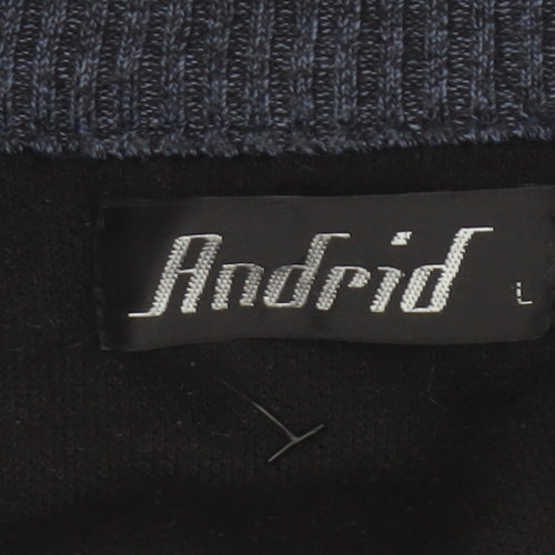 Andevid Men’s Blue L Full Zip High Neck Knit Jumper Pockets