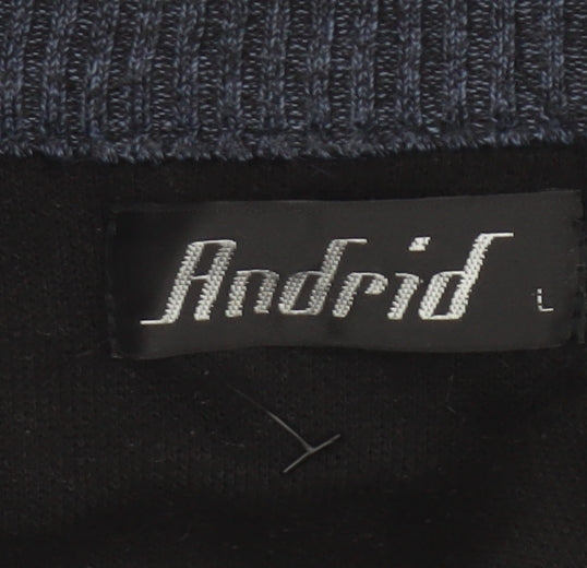 Andevid Men’s Blue L Full Zip High Neck Knit Jumper Pockets