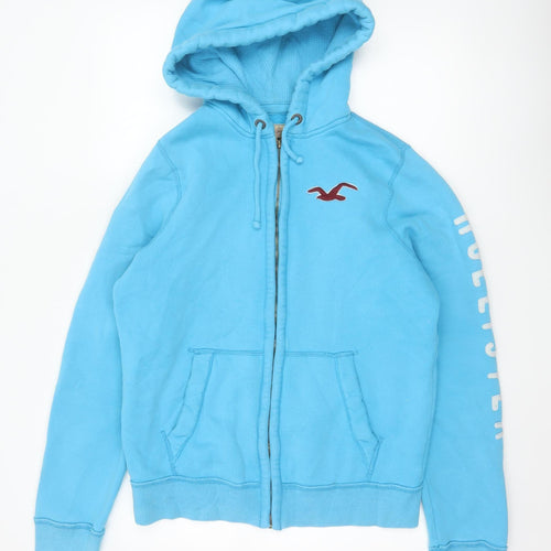 Hollister Men’s Blue M Full Zip Logo Hoodie Fleece Drawstring Pockets
