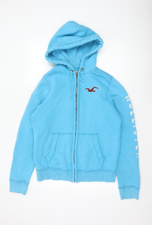 Hollister Men’s Blue M Full Zip Logo Hoodie Fleece Drawstring Pockets