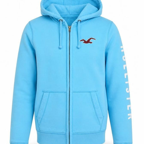 Hollister Men’s Blue M Full Zip Logo Hoodie Fleece Drawstring Pockets