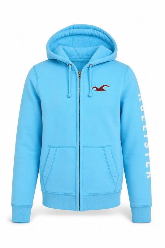 Hollister Men’s Blue M Full Zip Logo Hoodie Fleece Drawstring Pockets